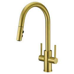 DuBeta High Arc Pull Down Kitchen Faucet Two Handle Satin Gold